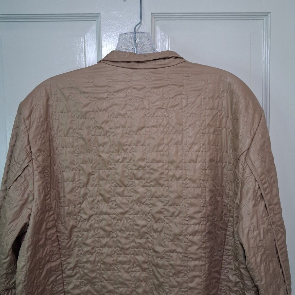 Chico's Sz 3 Quilted Jacket Tan Beige Leopard Animal Print Lining Pins Included - Picture 15 of 16